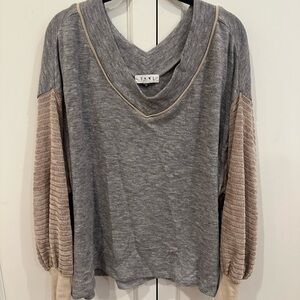THML Relaxed Ribbed Gray and Tan Hoodie